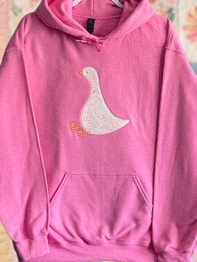 Sitting Duck Patchwork Embroidered Hoodie Medium Azalea Pink